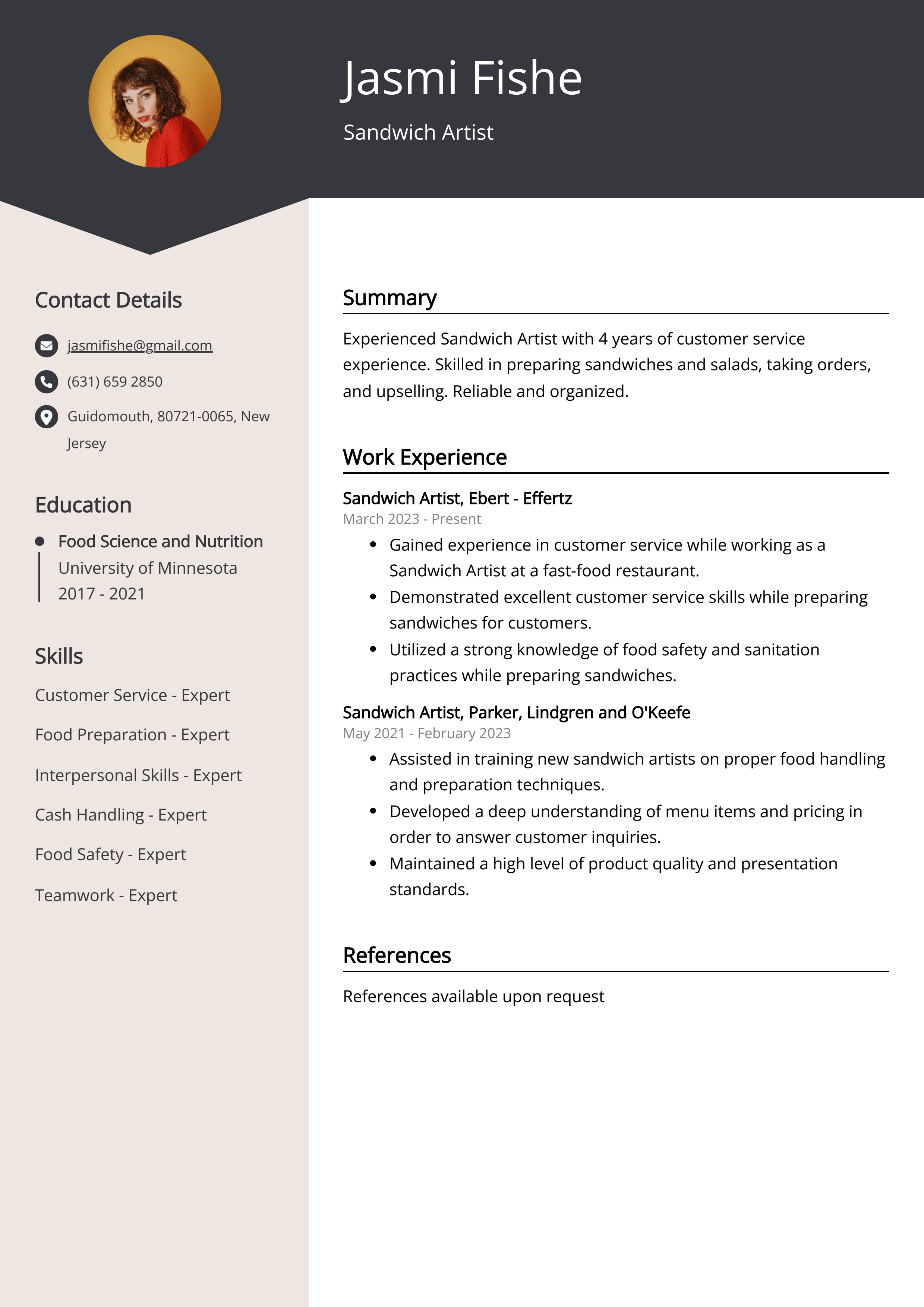 Sandwich Artist Resume Example