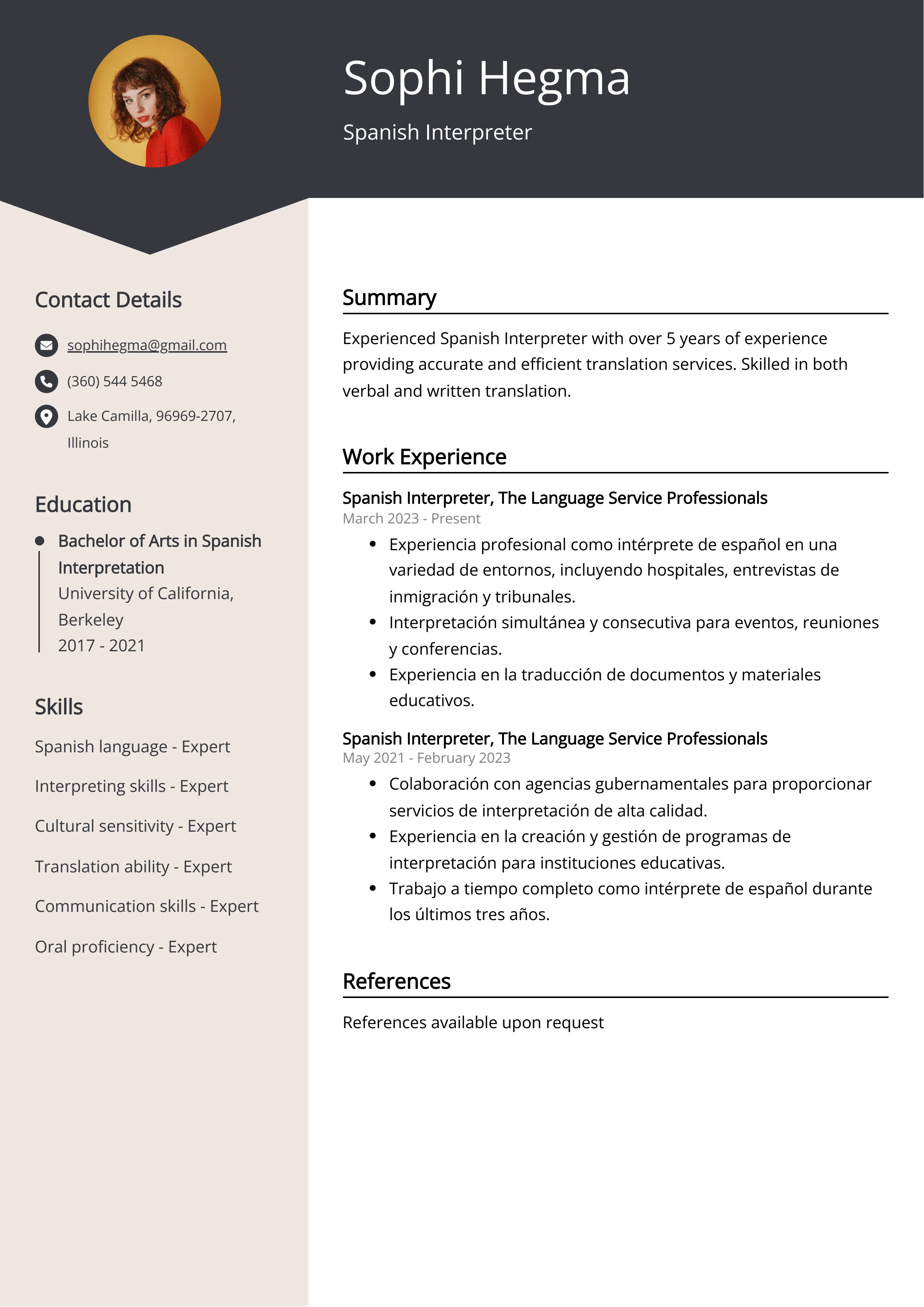 Spanish Interpreter Resume Example