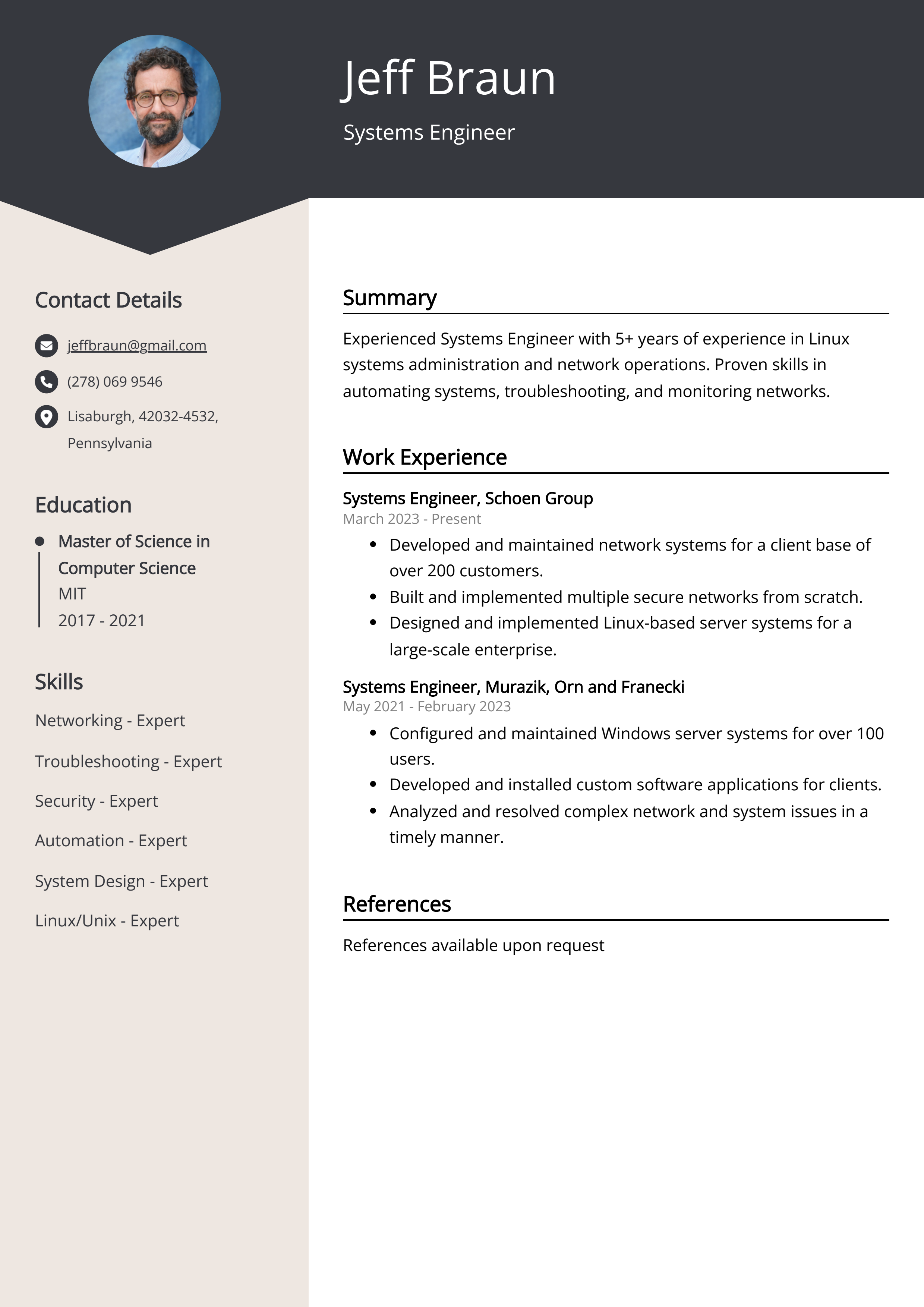 Systems Engineer Resume Example