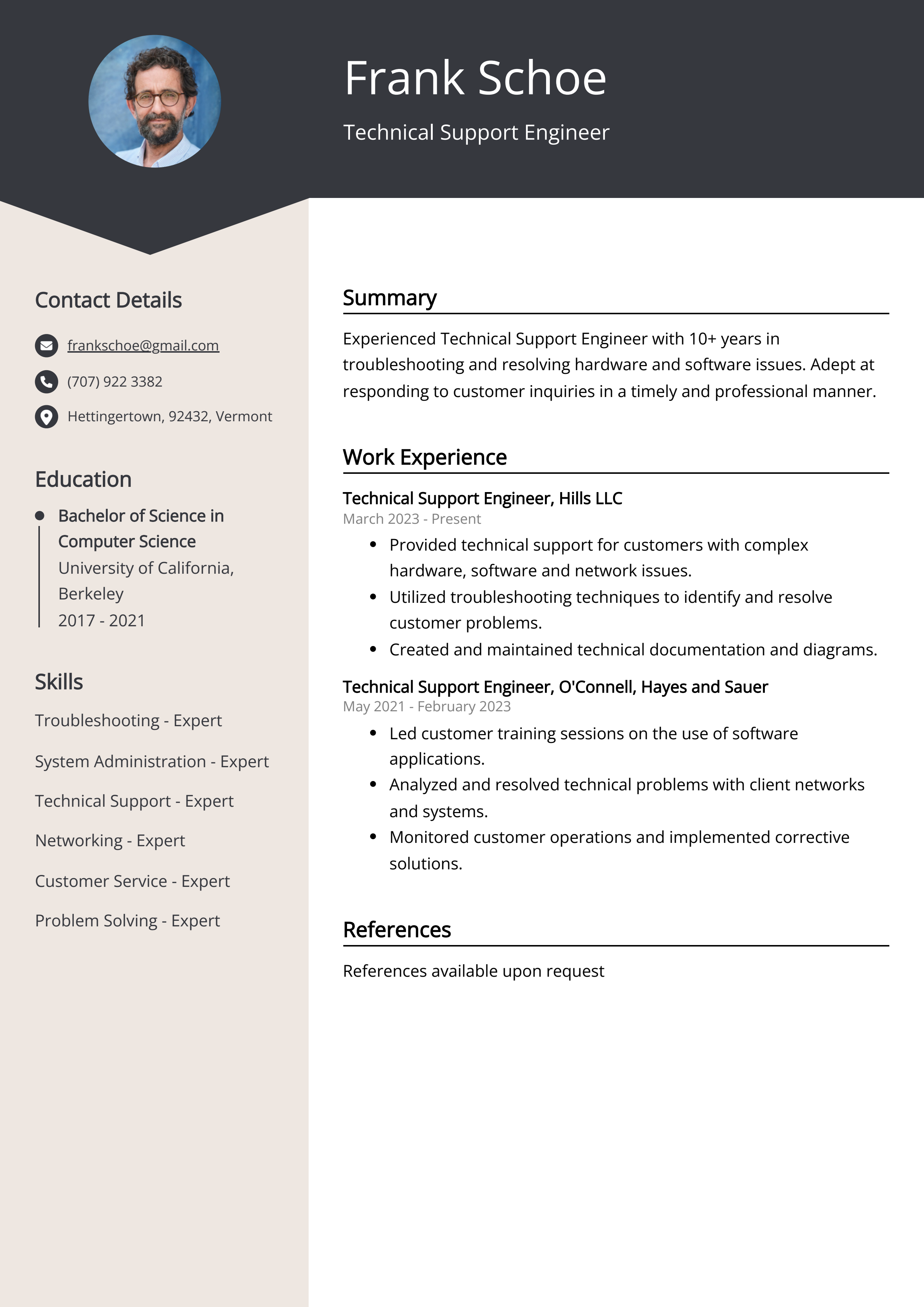 Technical Support Engineer Resume Example