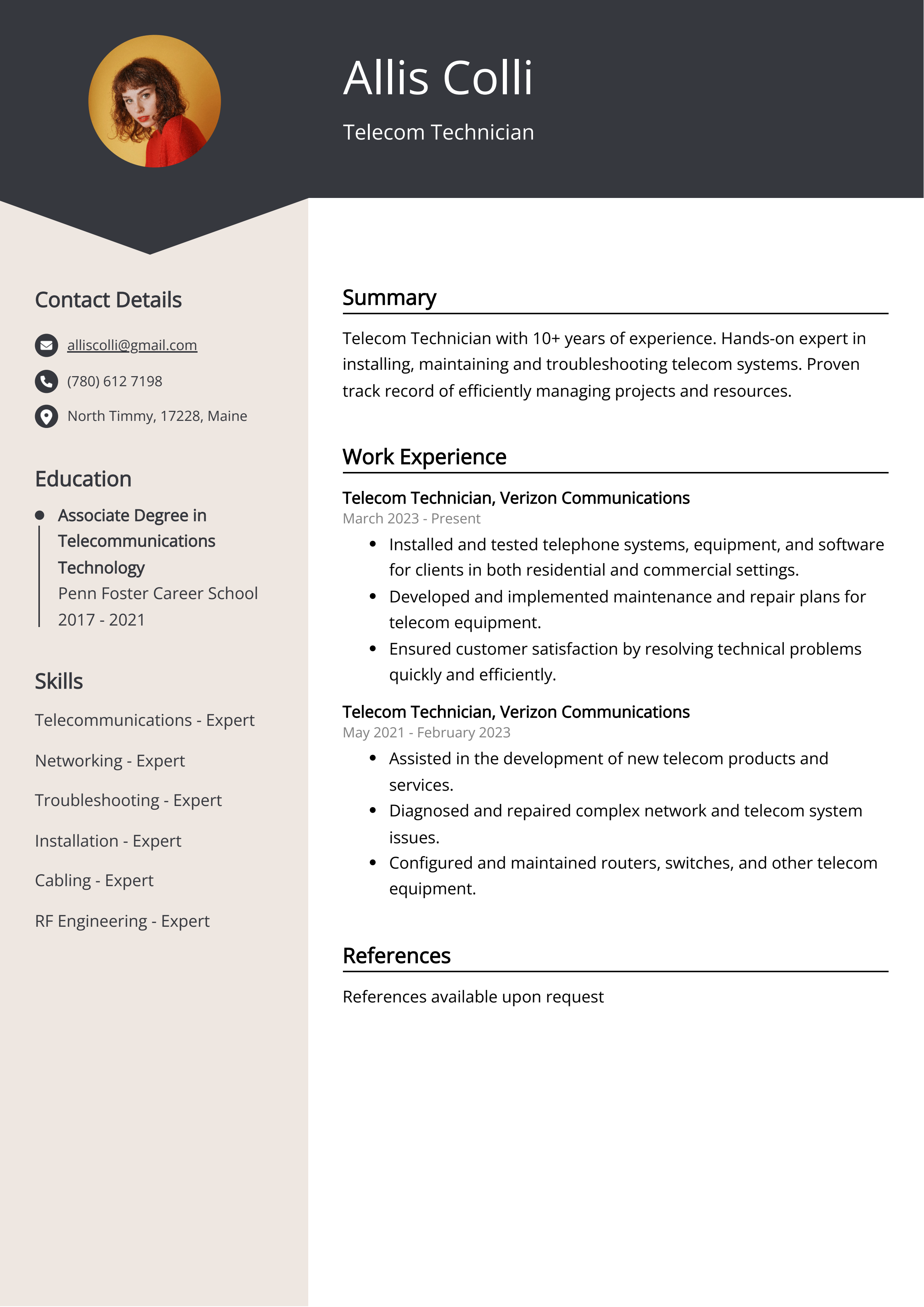 Telecom Technician Resume Example