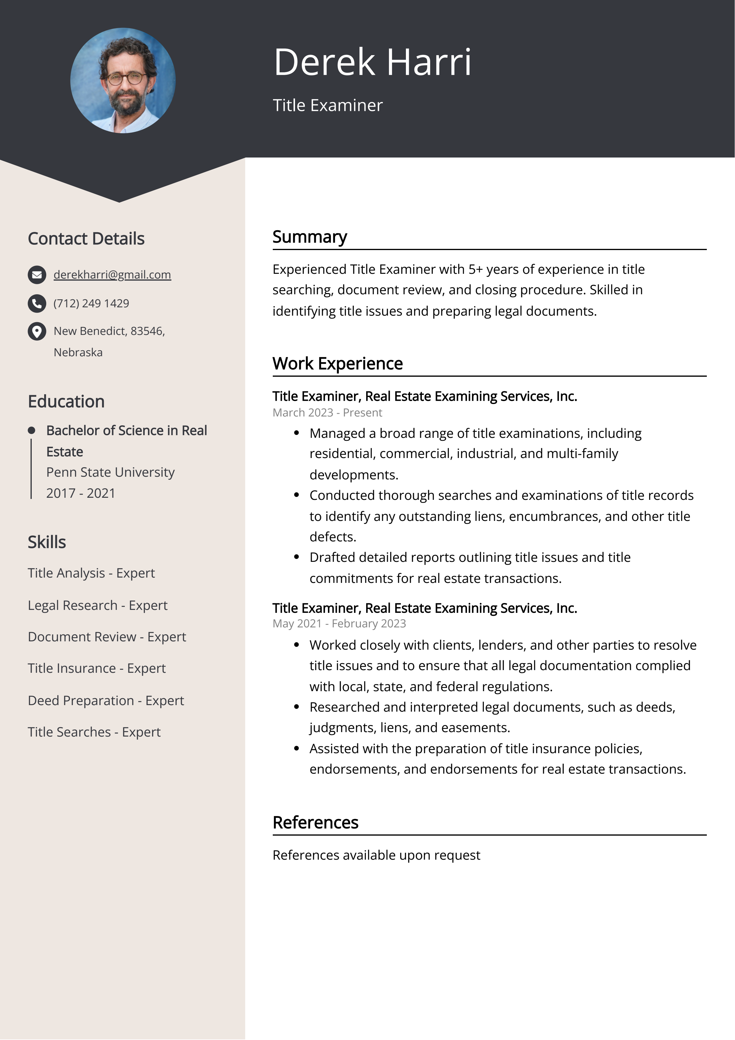 Title Examiner Resume Example