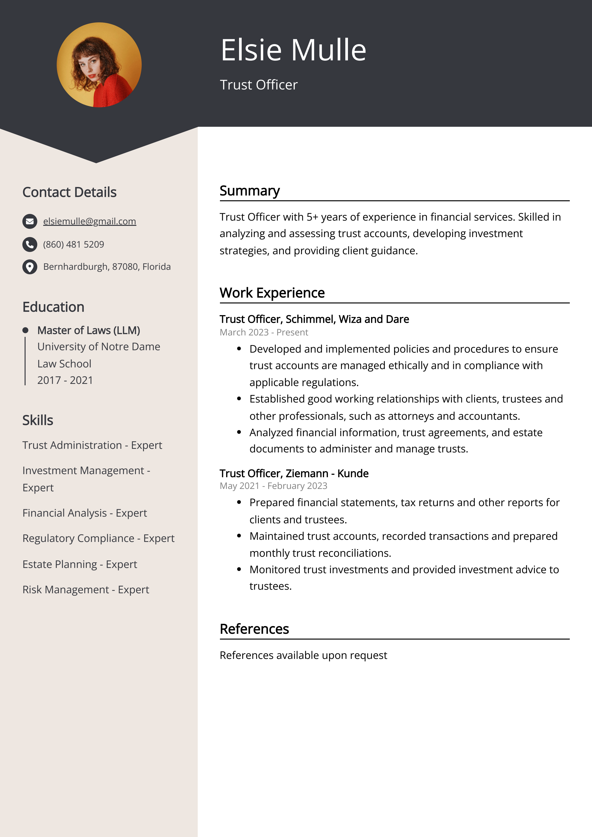 Trust Officer Resume Example