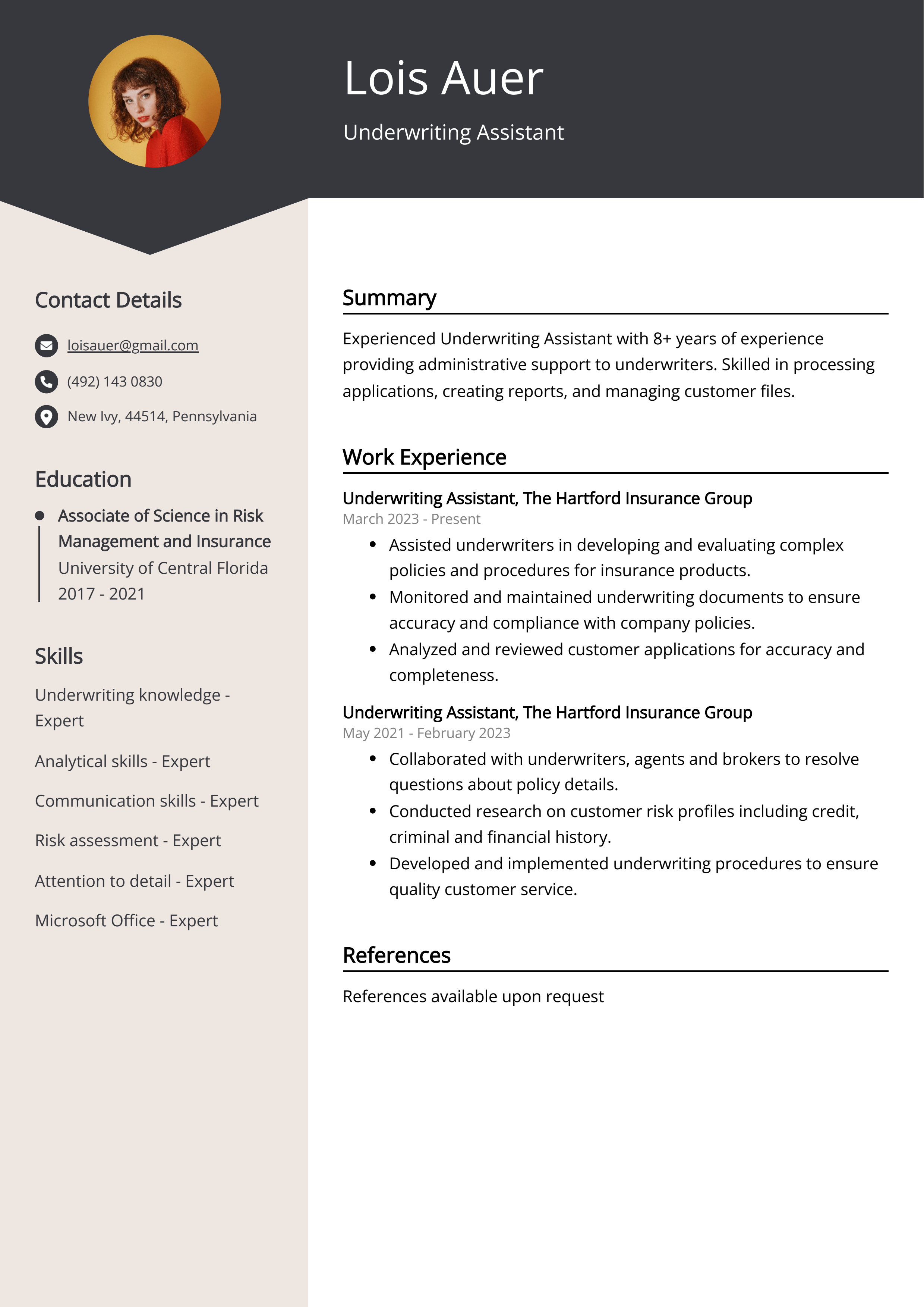 Underwriting Assistant Resume Example