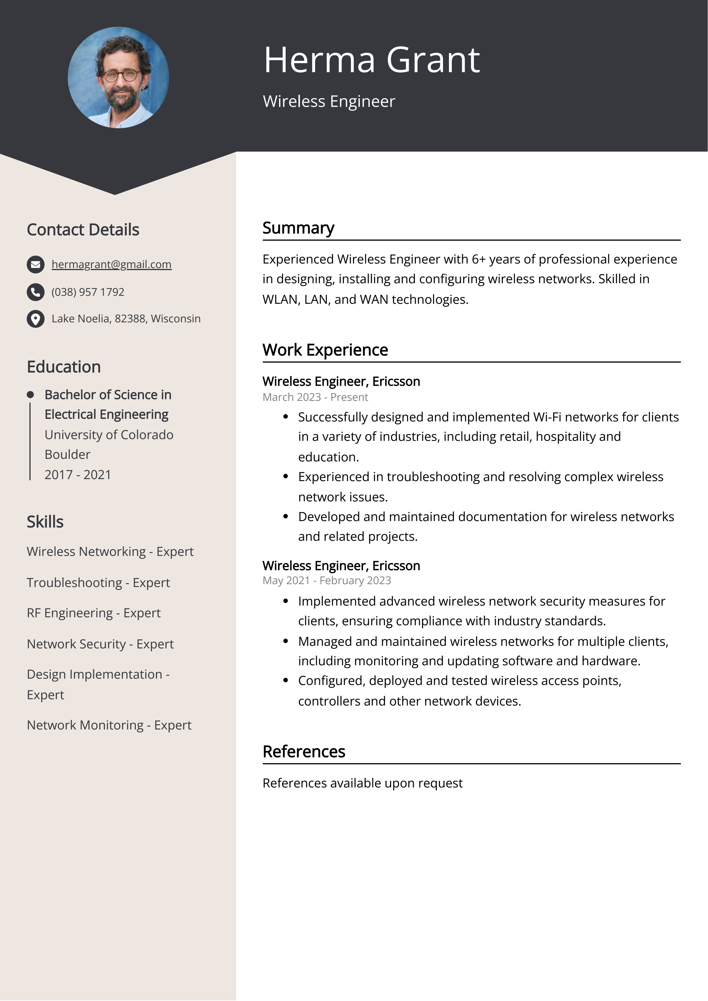 Wireless Engineer Resume Example