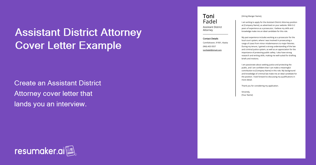 Assistant District Attorney Cover Letter Example For