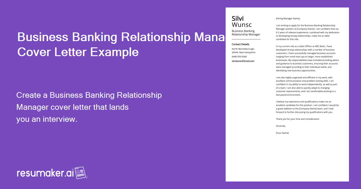 Bank Relationship Management Module Business Banking Relationship Manager Cover Letter Example for 2025
