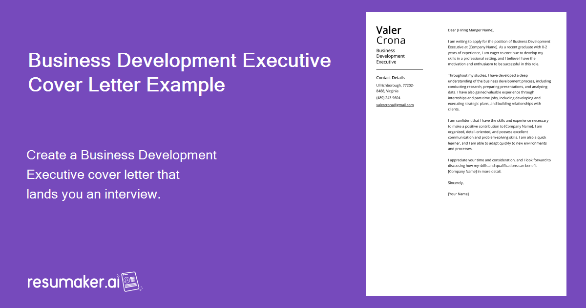 Business Development Executive Cover Letter Example for 2024