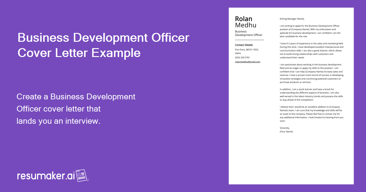 business development officer cover letter