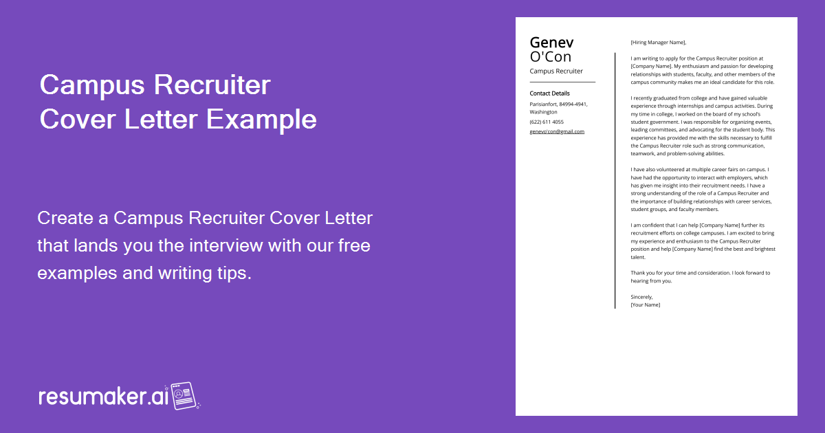 Campus Recruiter Cover Letter Example (Free Guide)