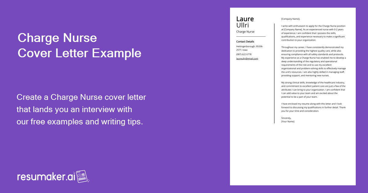 cover letter template for charge nurse