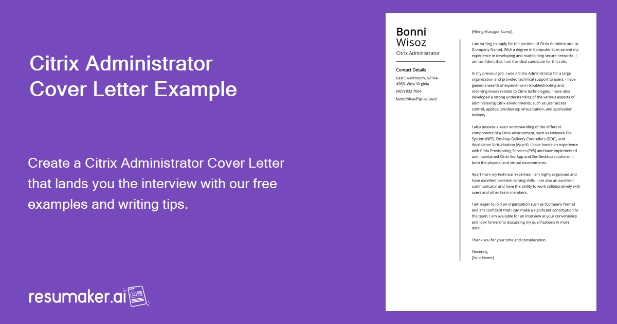 Citrix Administrator Cover Letter Example (Free Guide)