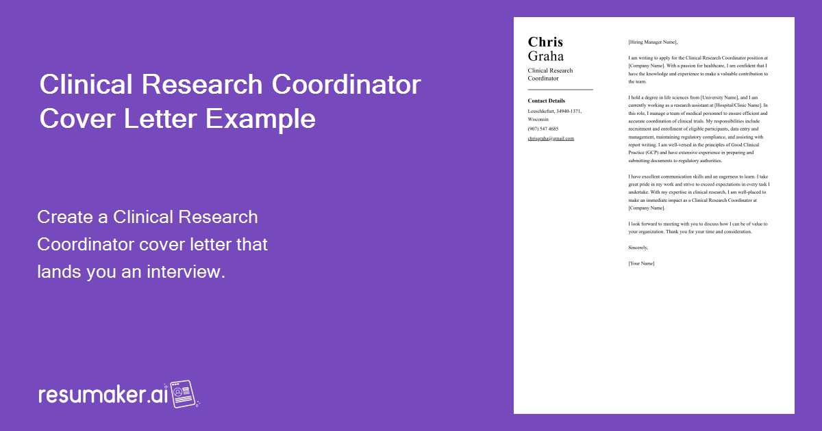 clinical research coordinator cover letter reddit
