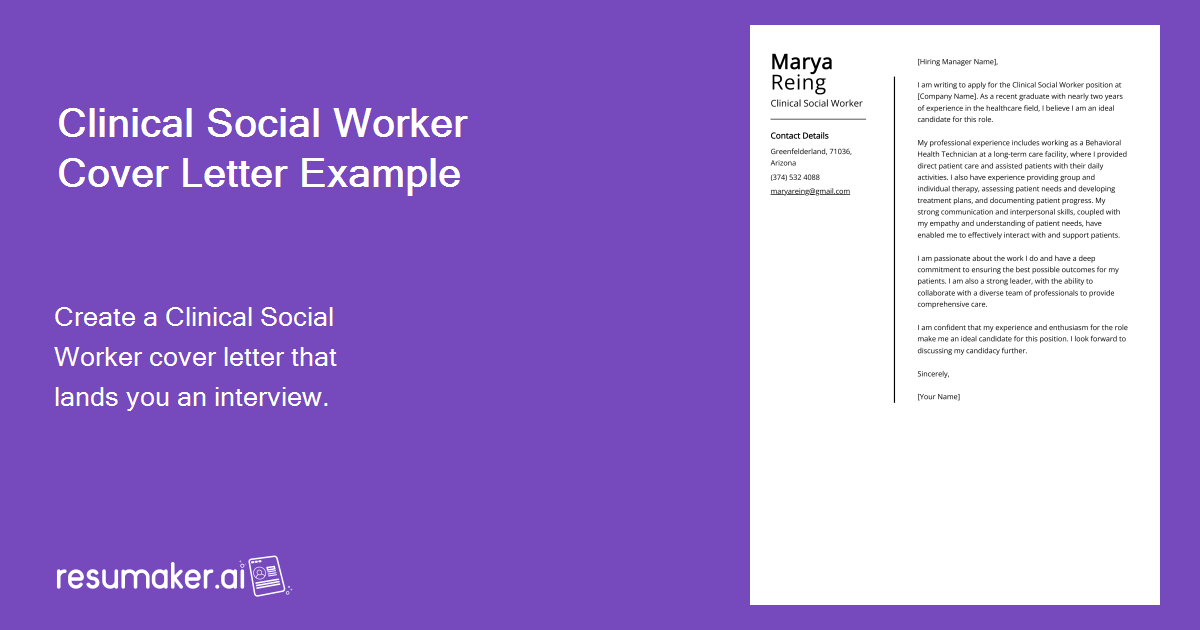 Clinical Social Worker Cover Letter Example For 2024 