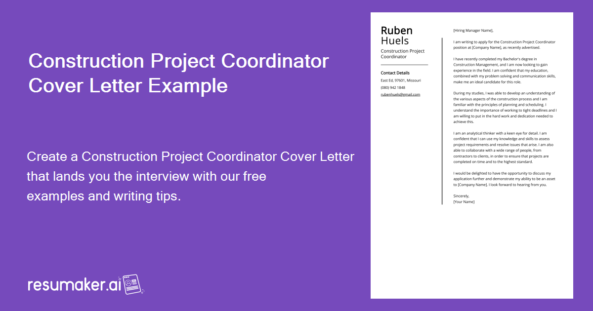 Project Coordinator Cover Letter Example