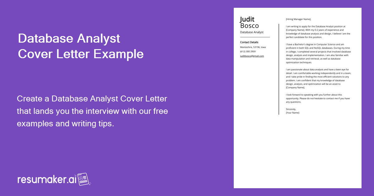 Database Analyst Cover Letter Example (Free Guide)