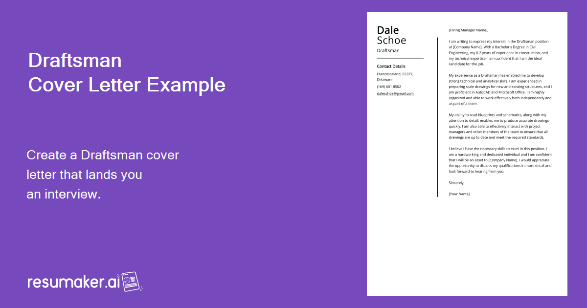 Draftsman Cover Letter Example For 2024   Draftsman Cover Letter Example 