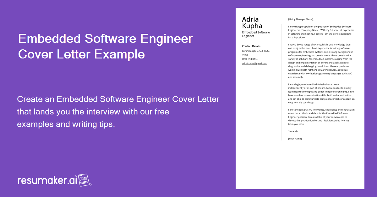 cover letter for embedded engineer