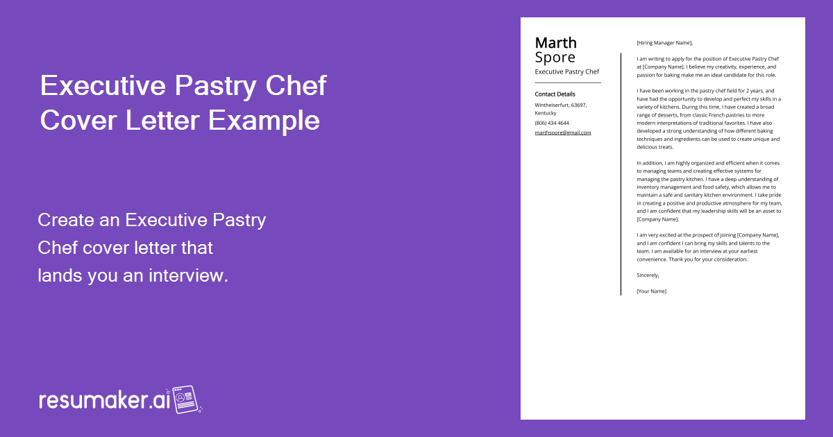 Executive Pastry Chef Cover Letter Example For 2024 0127