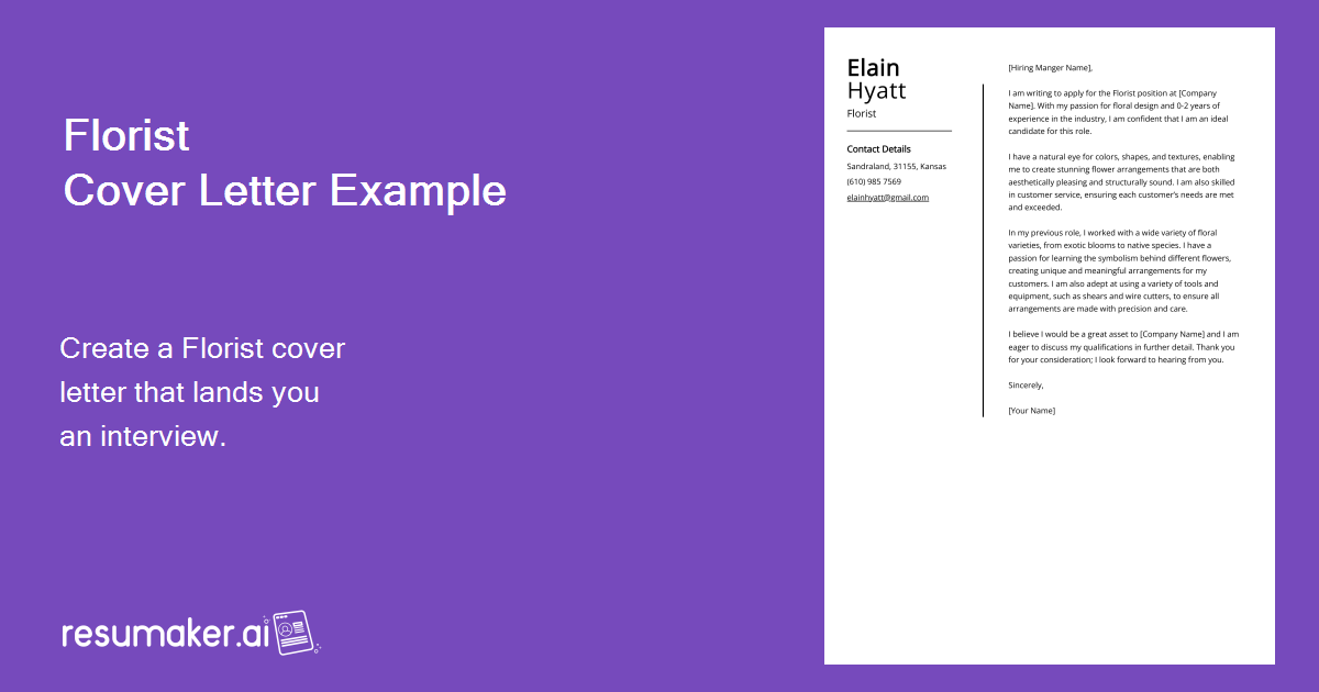 Florist Cover Letter: Sample & Guide (Entry Level & Senior Jobs)
