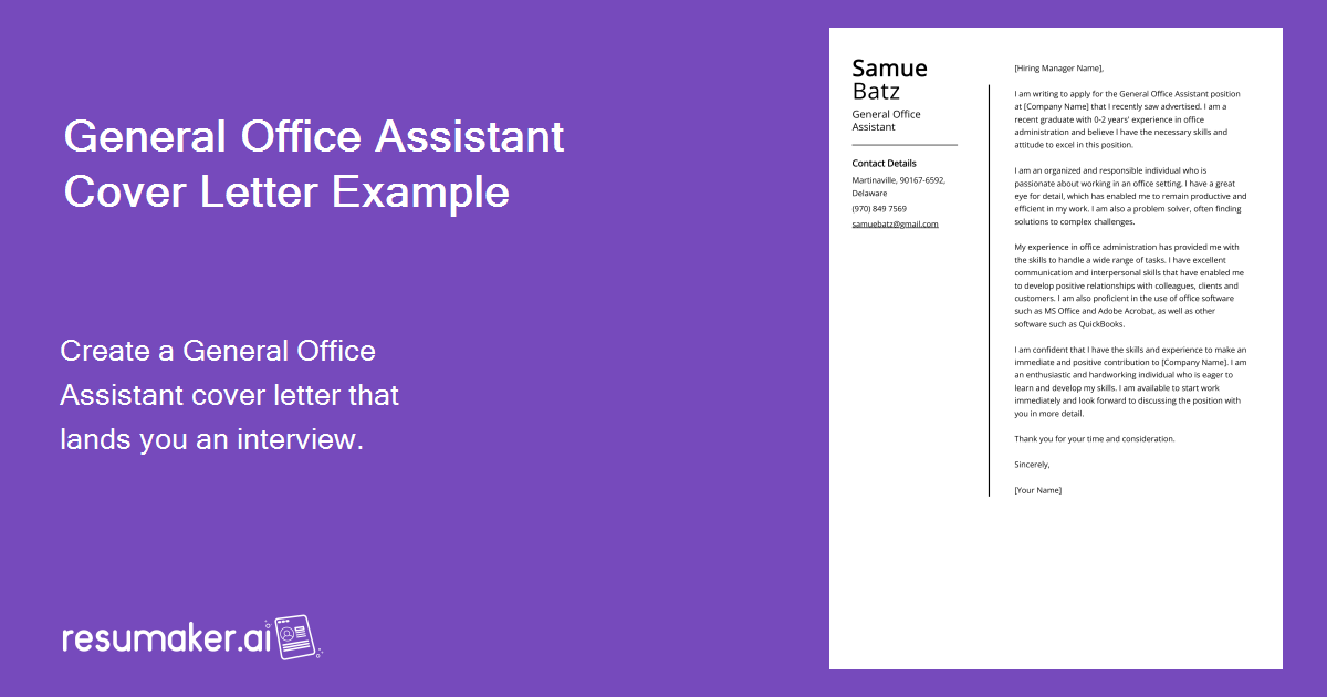 General Office Assistant Cover Letter Sample And Guide Entry Level And Senior Jobs 6424