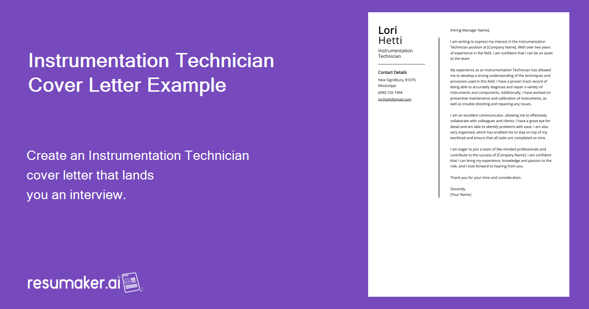 Instrumentation Technician Cover Letter Sample & Guide (Entry Level