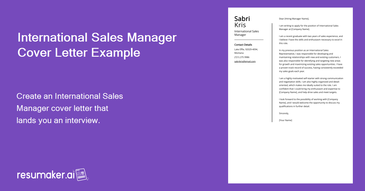 international sales manager cover letter