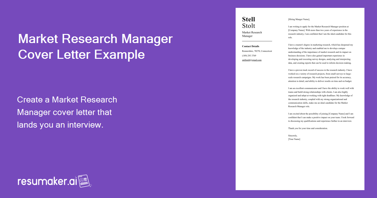 research manager cover letter