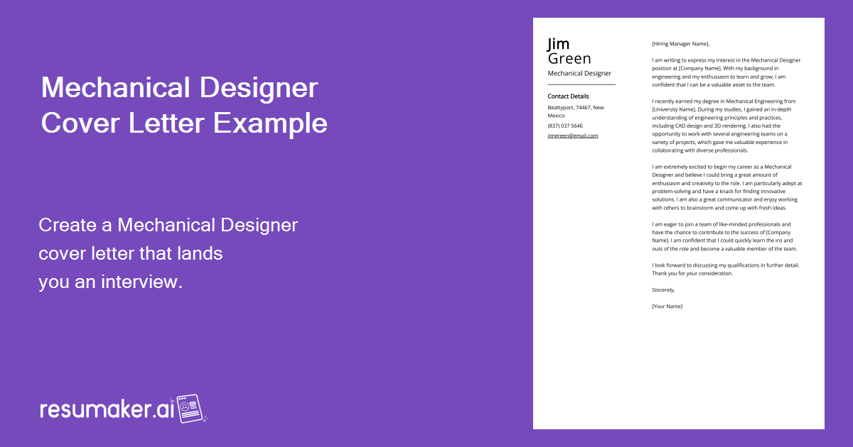 Mechanical Designer Cover Letter Job Description Sample Guide