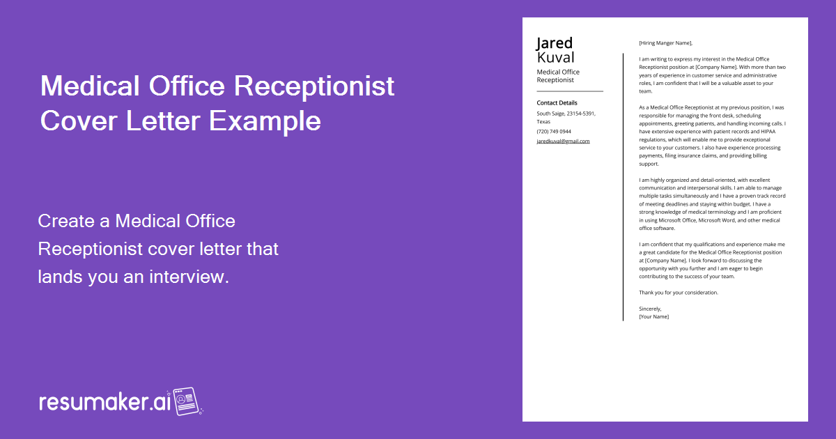 Medical Office Receptionist Cover Letter Job Description Sample And Guide