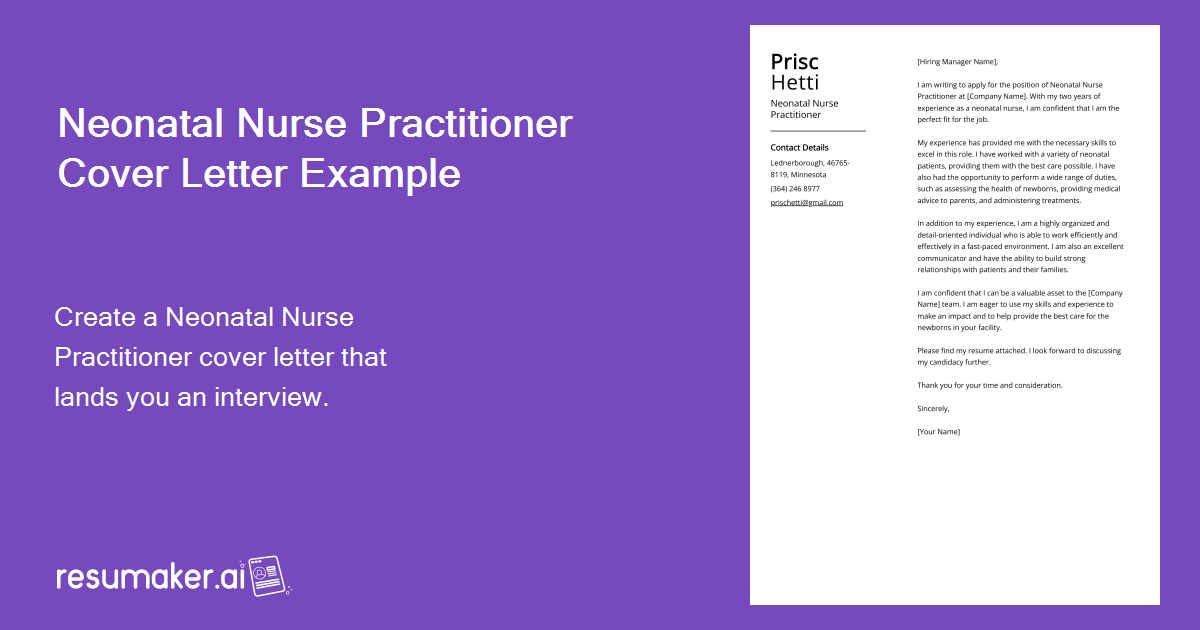 Neonatal Nurse Practitioner Cover Letter: Job Description, Sample & Guide