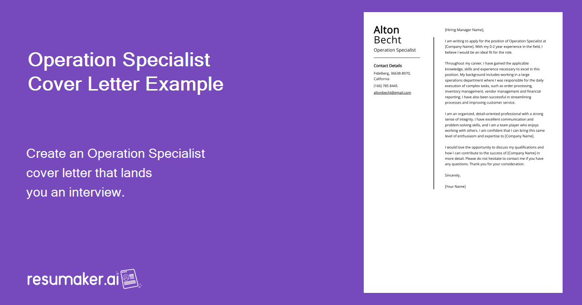 Operation Specialist Cover Letter: Job Description, Sample & Guide