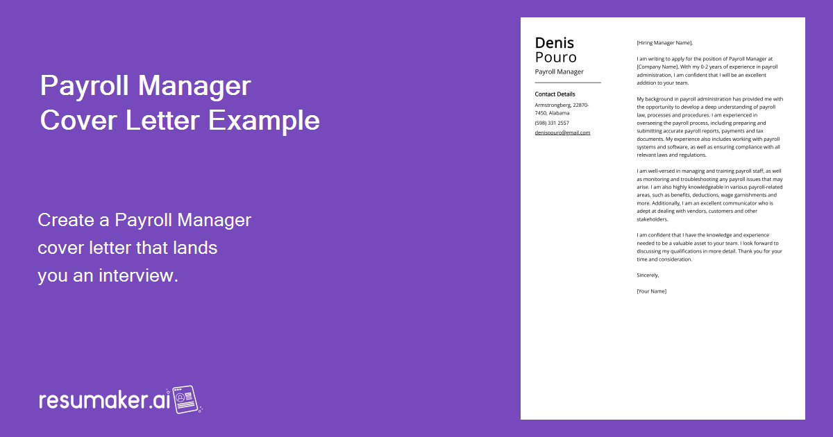 Payroll Manager Cover Letter Examples Template And 20 Tips