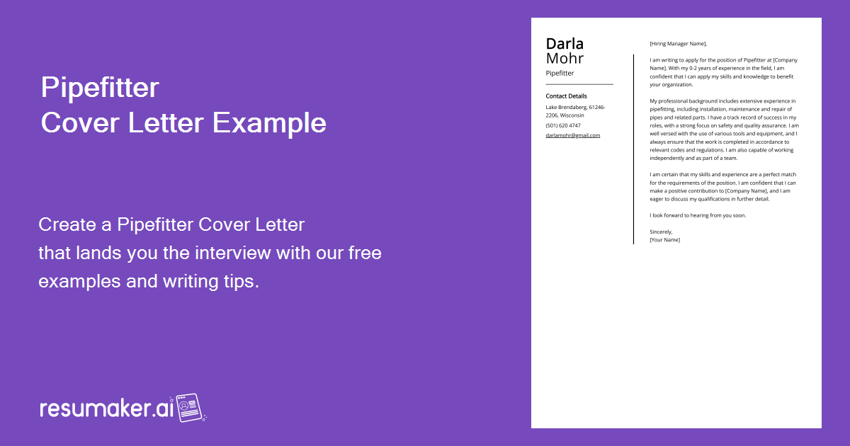 Pipefitter Cover Letter Examples (Template & 20+ Tips)
