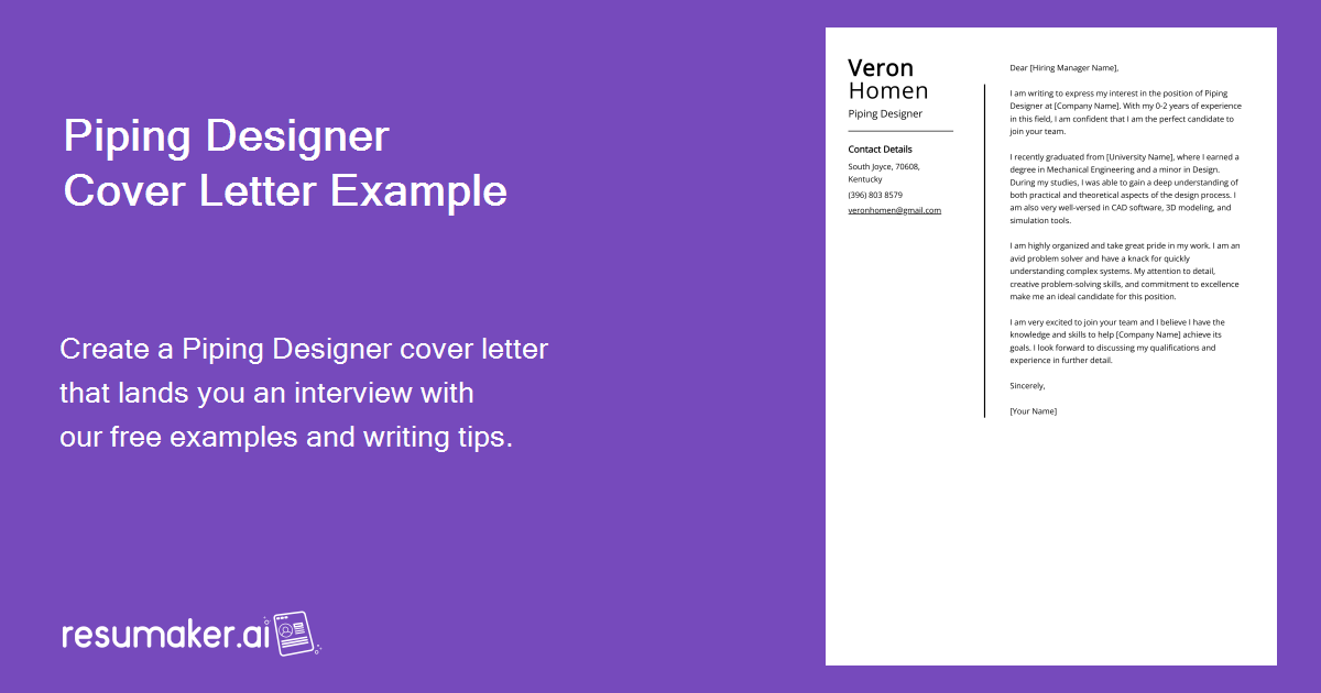 cover letter for piping designer job