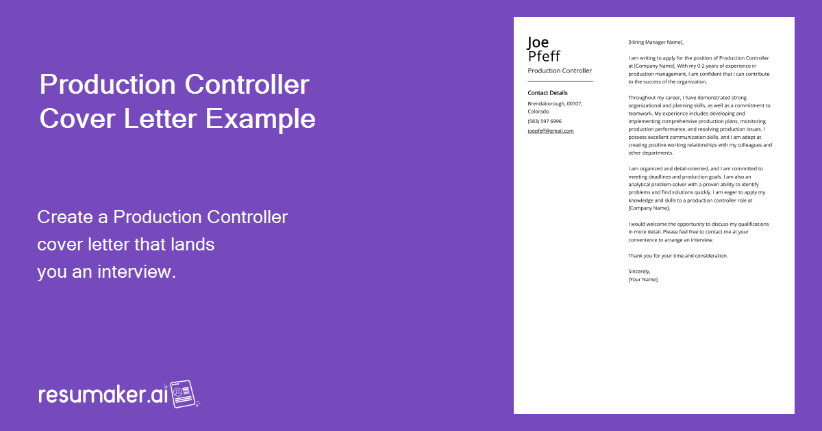 Production Controller Cover Letter Examples Template And 20 Tips