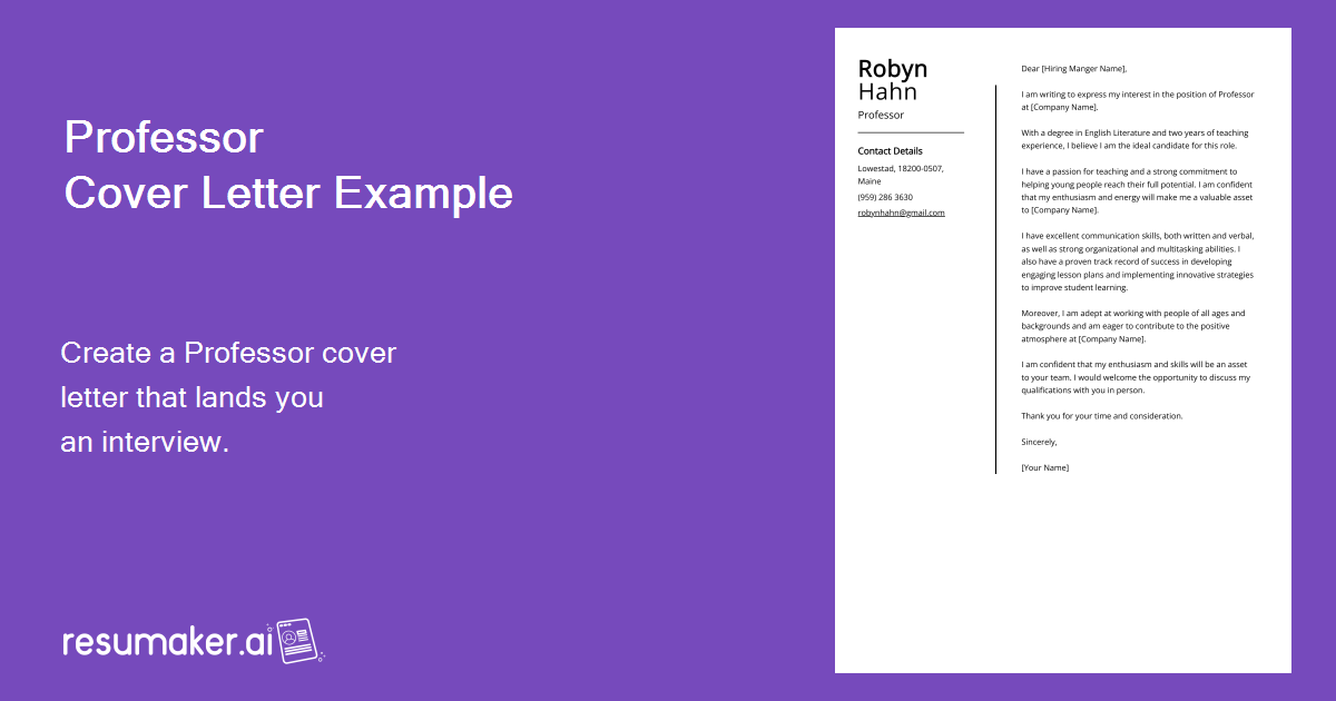 Professor Cover Letter Examples Template Tips