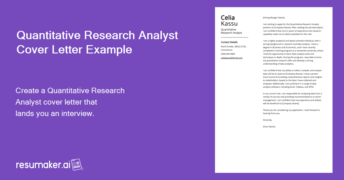research analyst cover letter no experience