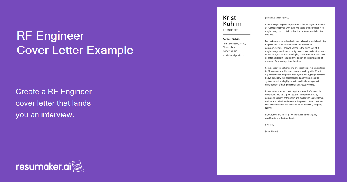 RF Engineer Cover Letter Examples (Template & 20+ Tips)