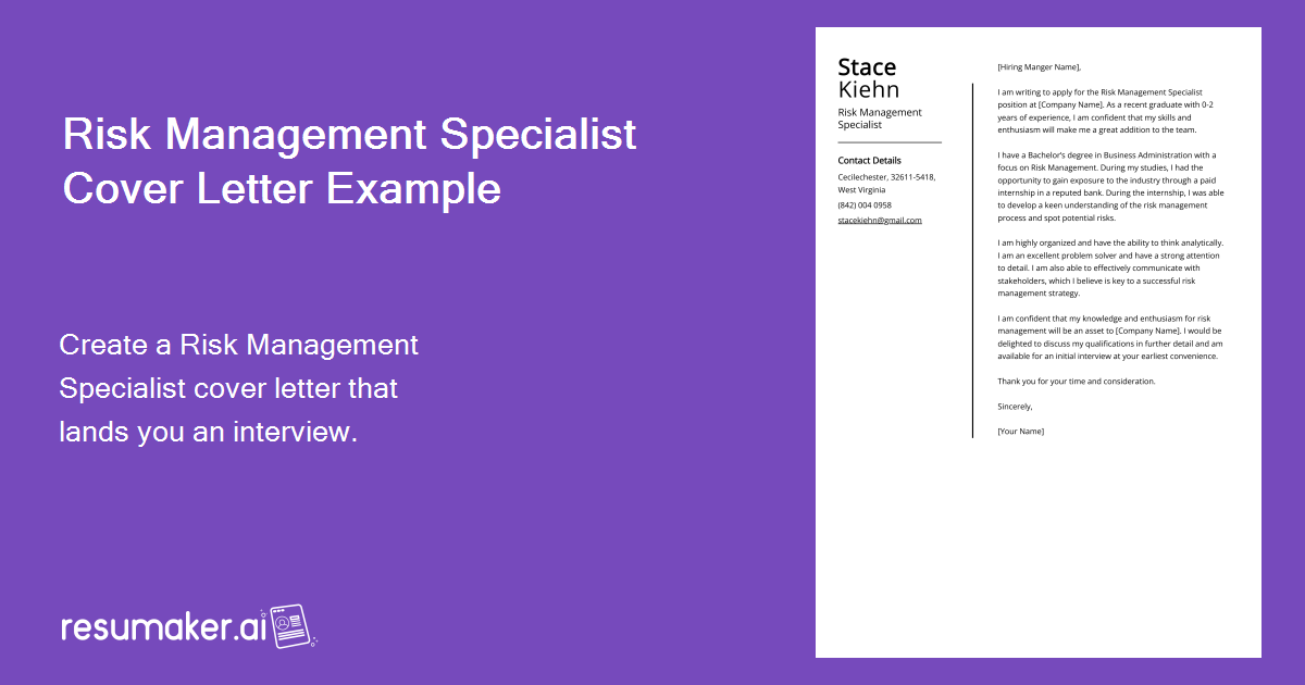 Risk Management Specialist Cover Letter Examples Template Tips