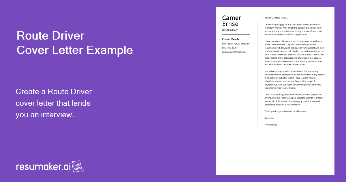 Route Driver Cover Letter Examples (Template & 20+ Tips)