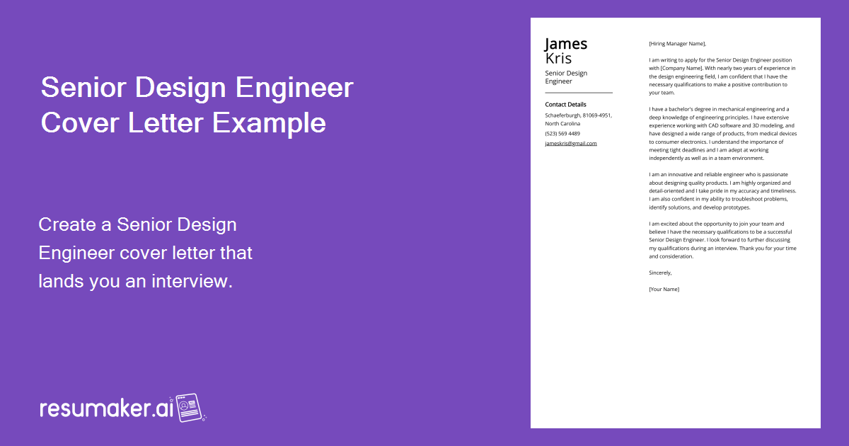 Senior Design Engineer Cover Letter Examples (Template & 20+ Tips)