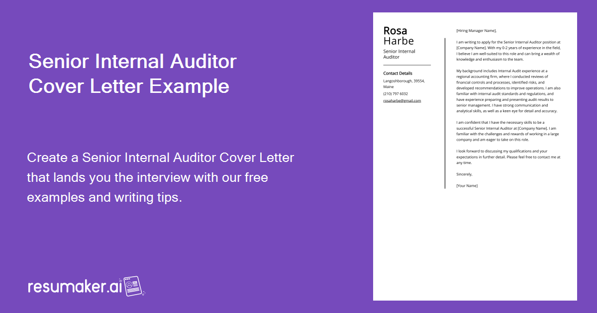 Internal Auditor Cover Letter