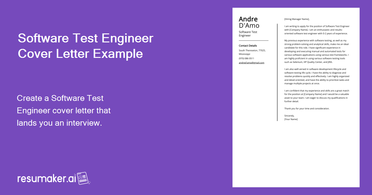 software test engineer cover letter sample