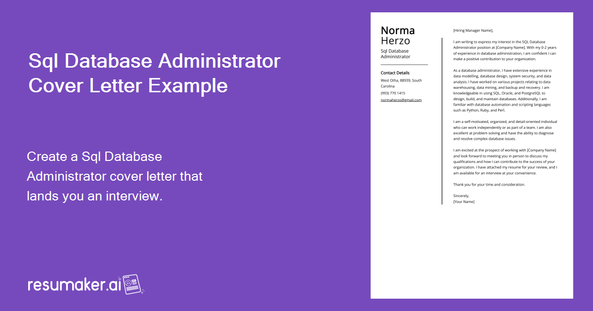 database administrator cover letter examples