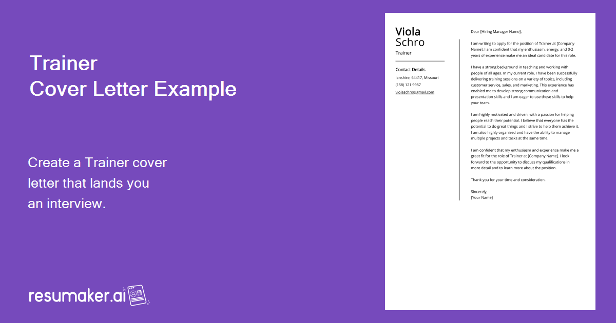 Trainer Cover Letter Examples (Template & 20+ Tips)