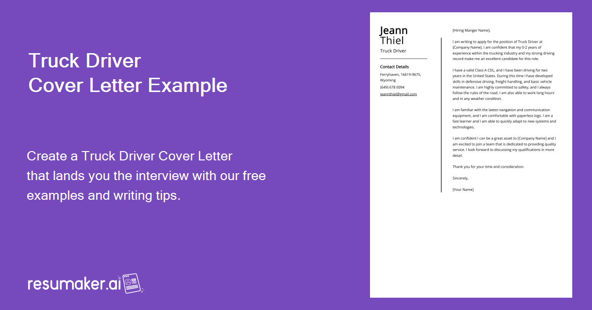 Truck Driver Cover Letter Examples Template And 20 Tips