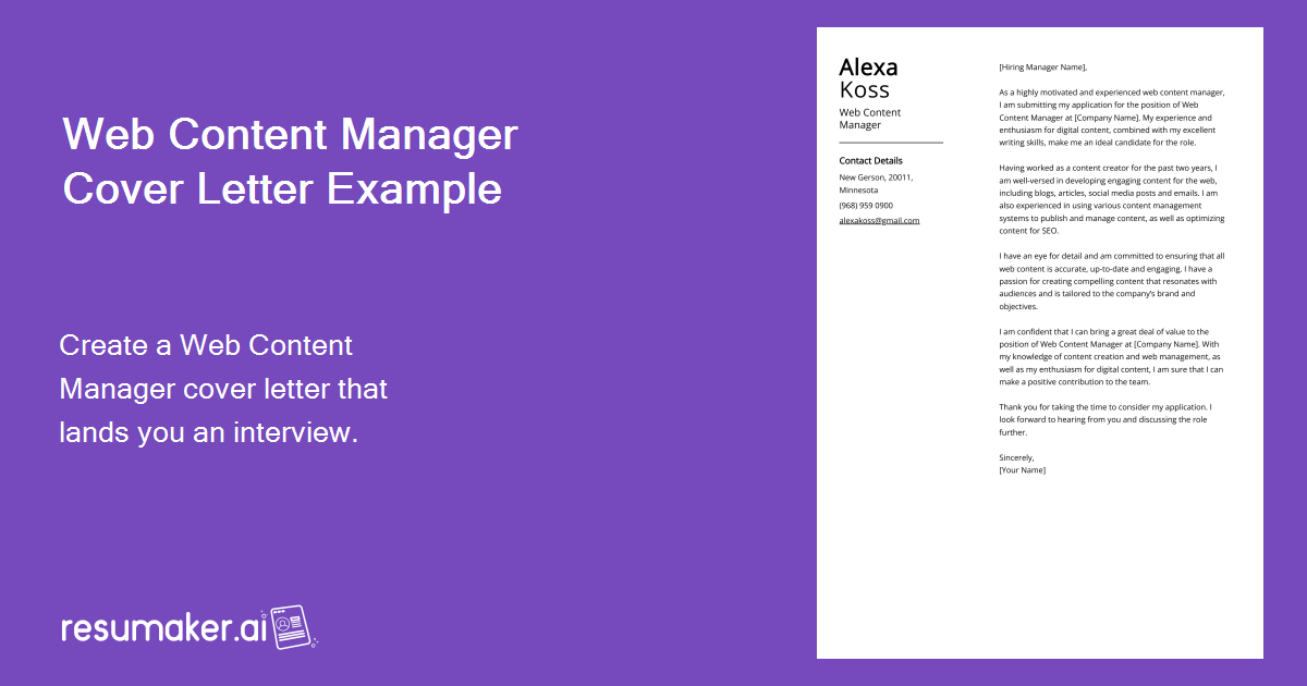 Web Content Manager Cover Letter Examples & Guide