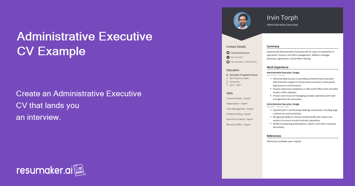 Administrative Executive CV Example for 2024