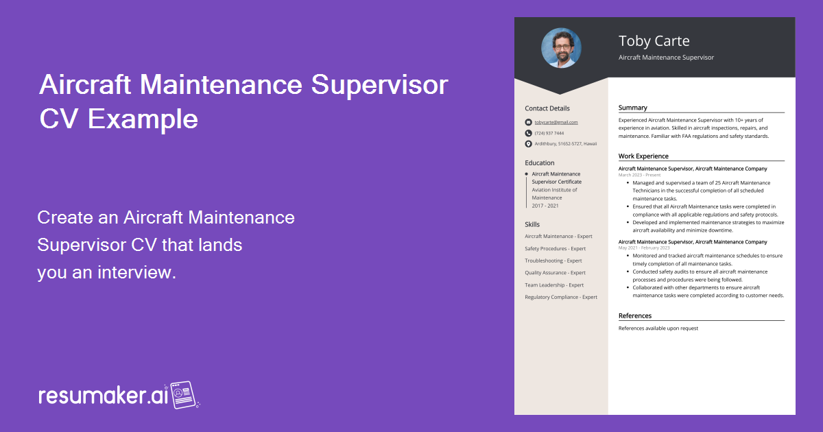 Aircraft Maintenance Supervisor CV Example For 2024   Aircraft Maintenance Supervisor CV Example 